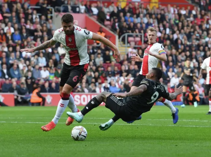 Framed Print : Gabriel Jesus vs. Duje Caleta-Car: A Premier League Showdown at Southampton