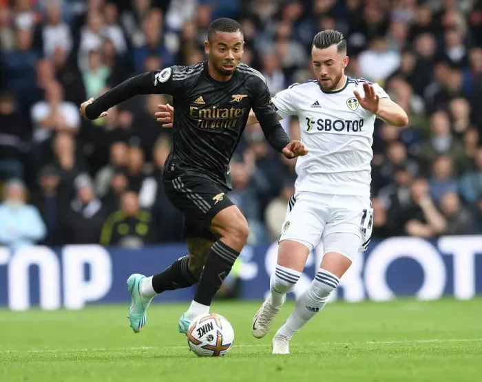Framed Print : Gabriel Jesus vs Jack Harrison: Clash at Elland Road - Leeds United vs Arsenal FC, Premier League 2022-23