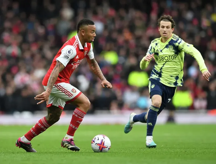 Framed Print : Gabriel Jesus vs Leeds United: Arsenal Showdown in the Premier League Framed Print : Gabriel Jesus vs Leeds United: Arsenal Showdown in the Premier League