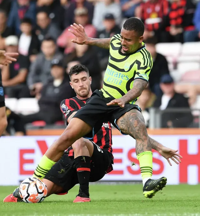 Framed Print : Gabriel Jesus vs Marcos Senesi: Intense Rivalry Unfolds - AFC Bournemouth vs Arsenal FC (2023-24) Framed Print : Gabriel Jesus vs Marcos Senesi: Intense Rivalry Unfolds - AFC Bournemouth vs Arsenal FC (2023-24)