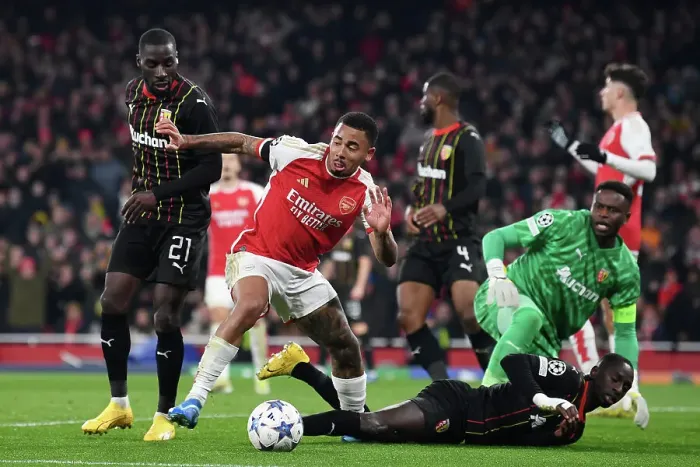 Framed Print : Gabriel Jesus vs. Massadio Haidara: A Champions League Battle at Arsenal's Emirates Stadium