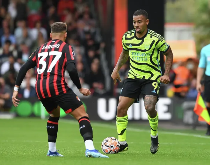 Framed Print : Gabriel Jesus vs Max Aarons: AFC Bournemouth vs Arsenal FC, Premier League 2023-24