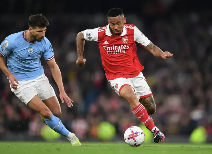 Framed Print : Gabriel Jesus vs Ruben Dias: Battle at the Etihad - Manchester City vs Arsenal FC, Premier League 2022-23