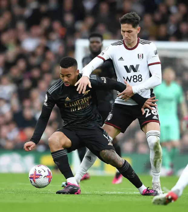 Framed Print : Gabriel Jesus vs Sasa Lukic: A Premier League Battle at Craven Cottage