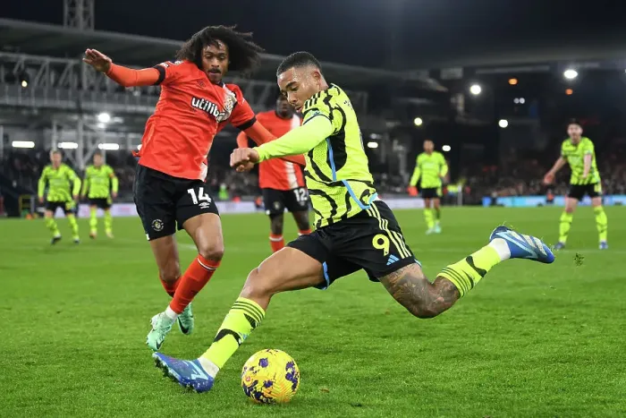 Framed Print : Gabriel Jesus vs Tahith Chong: Intense Battle at Luton Town's Kenilworth Road - Arsenal vs Luton Premier League Clash 2023-24
