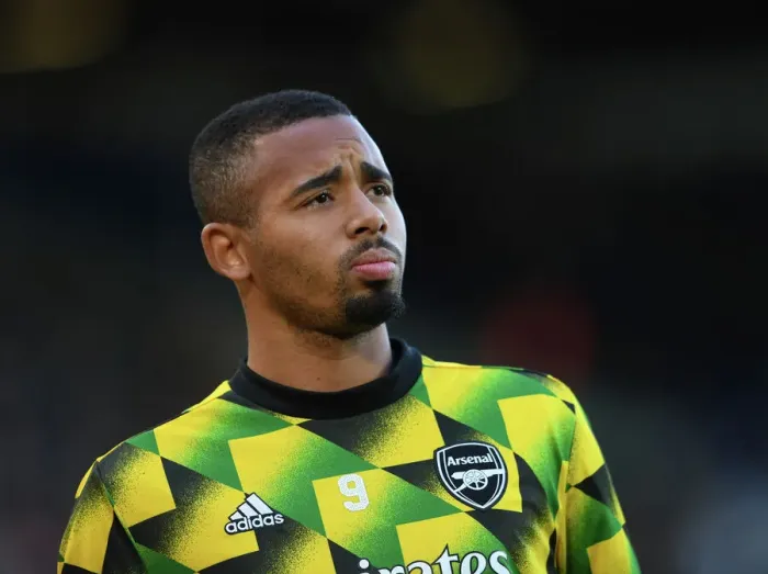Framed Print : Gabriel Jesus Warming Up: Leeds United vs. Arsenal FC, Premier League 2022-23