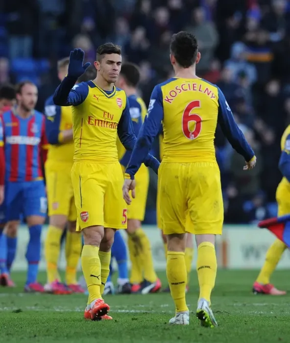 Framed Print : Gabriel and Koscielny Celebrate Arsenal's Victory over Crystal Palace Framed Print : Gabriel and Koscielny Celebrate Arsenal's Victory over Crystal Palace