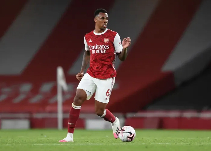 Framed Print : Gabriel Magalhaes in Action: Arsenal vs. West Ham United (2020-21) Framed Print : Gabriel Magalhaes in Action: Arsenal vs. West Ham United (2020-21)