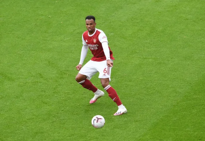Framed Print : Gabriel Magalhaes in Action: Arsenal vs. Sheffield United (2020-21) Framed Print : Gabriel Magalhaes in Action: Arsenal vs. Sheffield United (2020-21)
