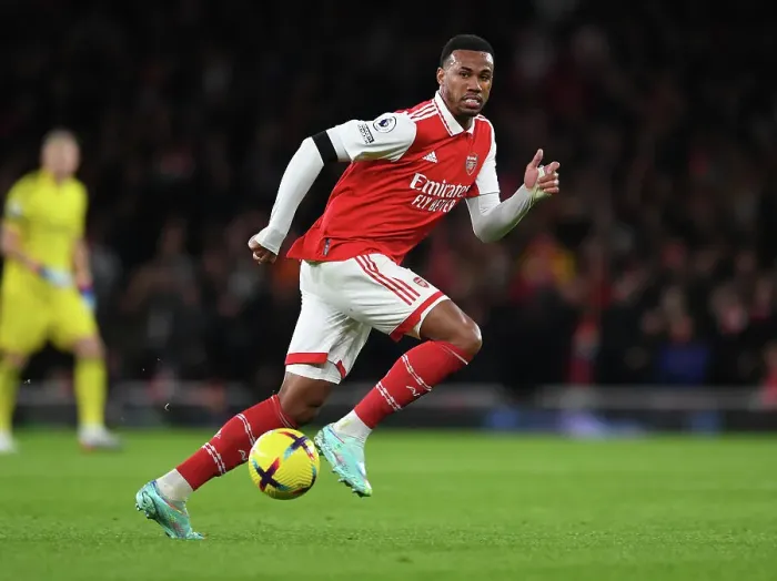 Framed Print : Gabriel Magalhaes in Action: Arsenal vs. West Ham United, Premier League 2022-23