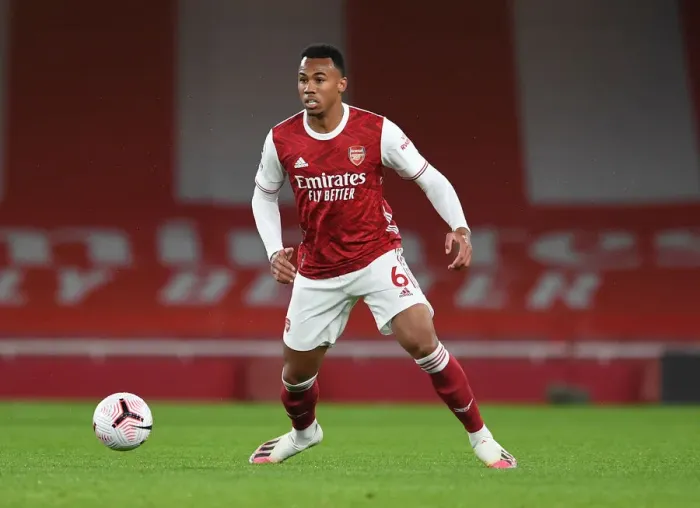 Framed Print : Gabriel Magalhaes in Action: Arsenal vs Leicester City (2020-21) at Emirates Stadium Framed Print : Gabriel Magalhaes in Action: Arsenal vs Leicester City (2020-21) at Emirates Stadium