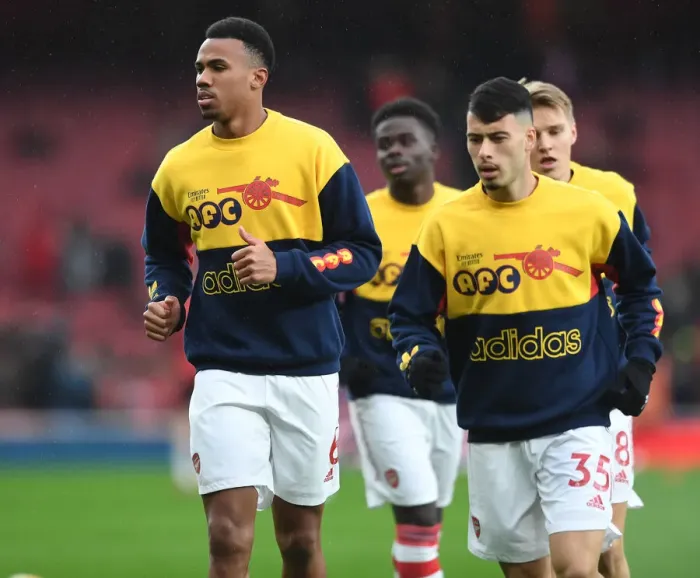 Framed Print : Gabriel Magalhaes of Arsenal Ready for Arsenal vs Southampton, Premier League 2021-22