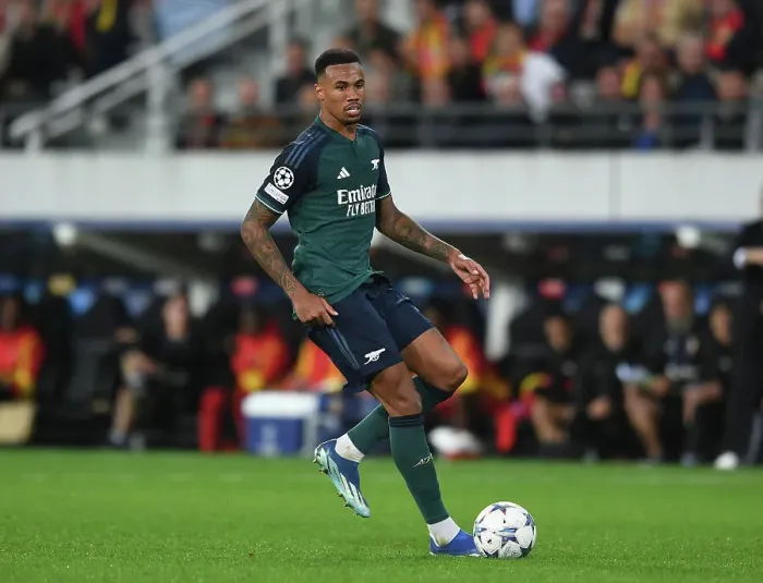 Framed Print : Gabriel Magalhaes: Arsenal's Defensive Powerhouse in UEFA Champions League Clash Against RC Lens (2023 / 24)
