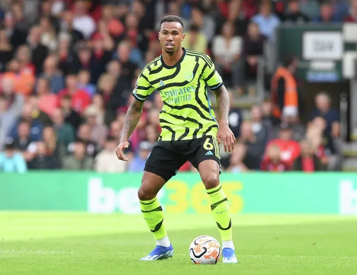 Framed Print : Gabriel Magalhaes: Arsenal's Unyielding Defender in Action Against AFC Bournemouth (2023-24)