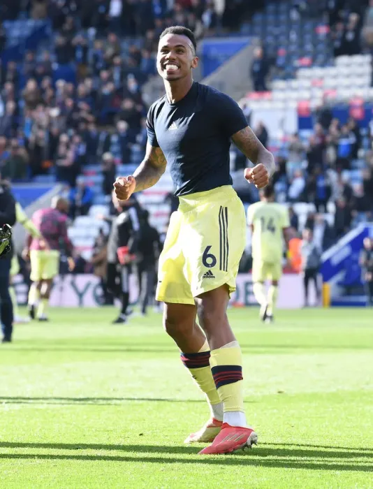 Framed Print : Gabriel Magalhaes Celebrates Arsenal's Win at Leicester City (Premier League 2021-22) Framed Print : Gabriel Magalhaes Celebrates Arsenal's Win at Leicester City (Premier League 2021-22)
