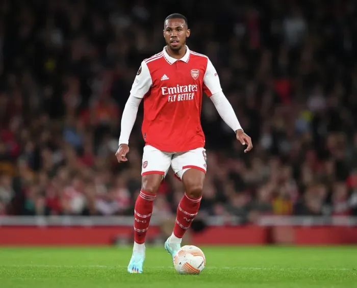 Framed Print : Gabriel Magalhaes in Europa League Action: Arsenal vs PSV Eindhoven (2022-23)