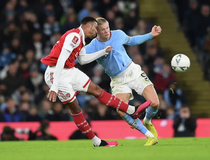 Framed Print : Gabriel Magalhaes vs Erling Haaland: A Battle for FA Cup Supremacy - Manchester City vs Arsenal (2022-23)