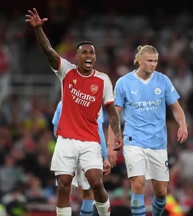 Framed Print : Gabriel Magalhaes vs Manchester City: A Premier League Battle at Emirates Stadium (2023-24) Framed Print : Gabriel Magalhaes vs Manchester City: A Premier League Battle at Emirates Stadium (2023-24)