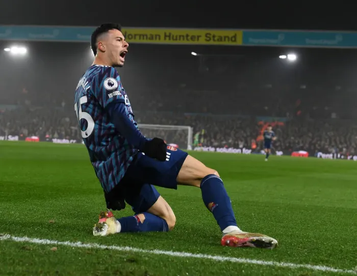 Framed Print : Gabriel Martinelli Scores First Arsenal Goal: Leeds United vs. Arsenal, 2021-22 Premier League - Martinelli's Debut Strike for the Gunners