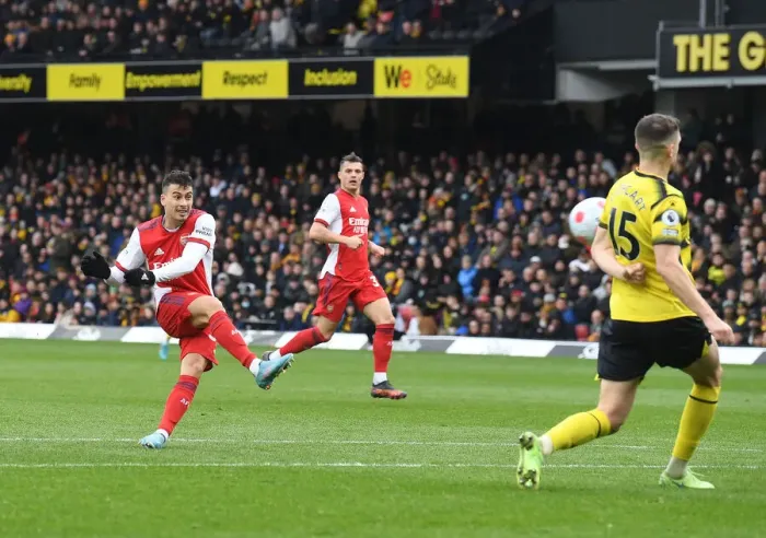 Framed Print : Gabriel Martinelli Scores the Third: Arsenal Triumphs over Watford in Premier League Framed Print : Gabriel Martinelli Scores the Third: Arsenal Triumphs over Watford in Premier League