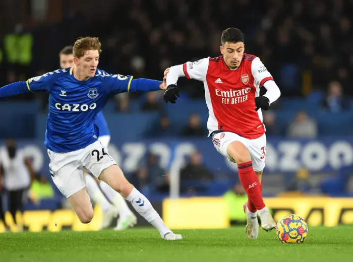 Framed Print : Gabriel Martinelli vs. Anthony Gordon: Battle at Goodison Park - Everton vs. Arsenal, Premier League 2020-21