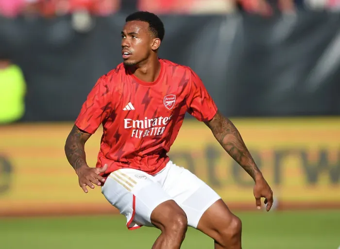 Framed Print : Gabriel Readies for Action: Arsenal vs. FC Nurnberg Pre-Season Friendly, Nuremberg 2023 Framed Print : Gabriel Readies for Action: Arsenal vs. FC Nurnberg Pre-Season Friendly, Nuremberg 2023