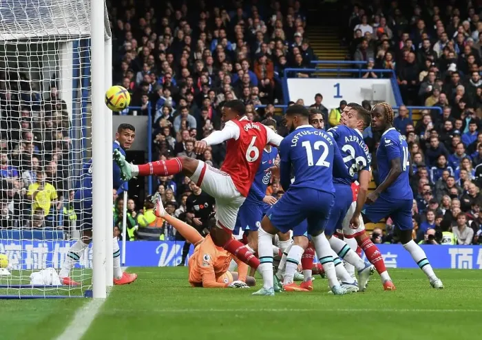 Framed Print : Gabriel Scores the Stunner: Chelsea vs. Arsenal, Premier League 2022-23 Framed Print : Gabriel Scores the Stunner: Chelsea vs. Arsenal, Premier League 2022-23