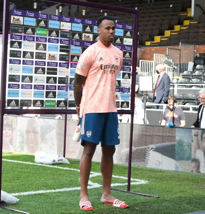 Framed Print : Gabriel Speaks Out: Arsenal's Defender Post-Match at Fulham's Craven Cottage (Premier League 2020-21)