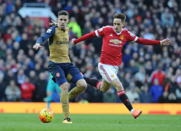 Framed Print : Gabriel vs Januzaj: A Premier League Battle at Old Trafford - Manchester United vs Arsenal, 2015 / 16