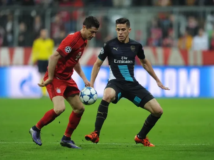 Framed Print : Gabriel vs. Lewandowski: A Battle in the UEFA Champions League - Arsenal vs. Bayern Munich (November 2015) Framed Print : Gabriel vs. Lewandowski: A Battle in the UEFA Champions League - Arsenal vs. Bayern Munich (November 2015)