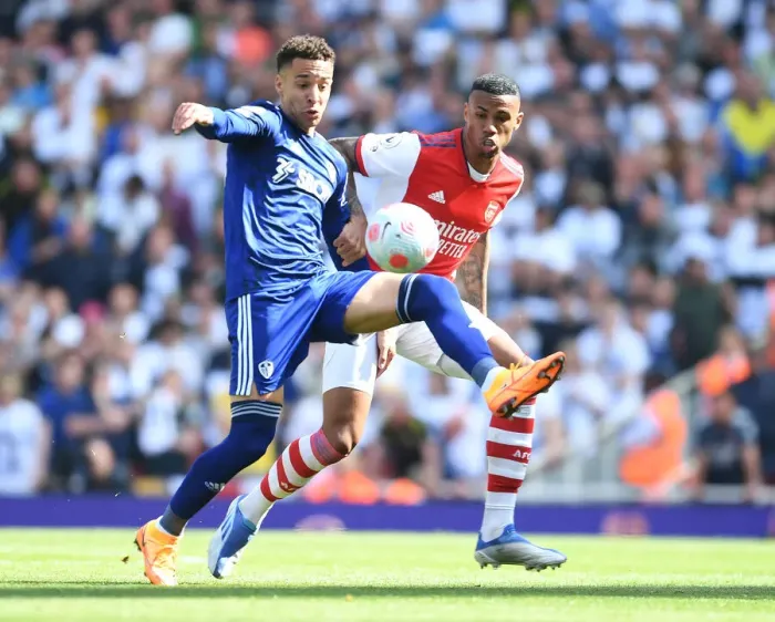 Framed Print : Gabriel vs Rodrigo: A Premier League Showdown at Emirates Stadium Framed Print : Gabriel vs Rodrigo: A Premier League Showdown at Emirates Stadium
