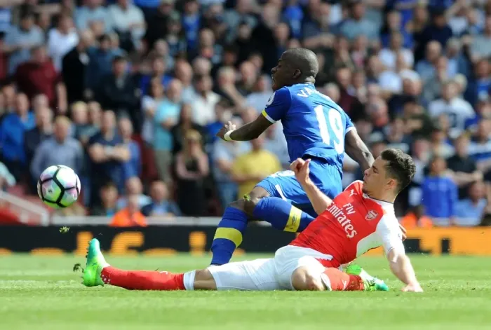 Framed Print : Gabriel vs. Valencia: A Premier League Battle at the Emirates Framed Print : Gabriel vs. Valencia: A Premier League Battle at the Emirates