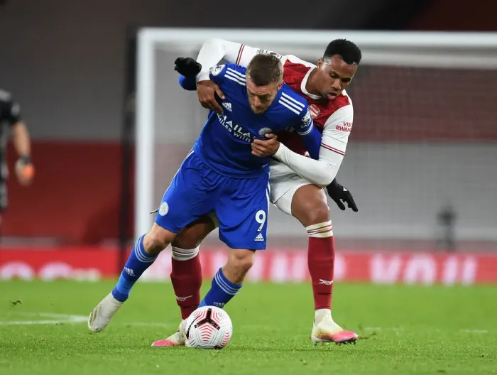 Framed Print : Gabriel vs Vardy: A Battle at Empty Emirates - Premier League 2020-21: Arsenal vs Leicester City Framed Print : Gabriel vs Vardy: A Battle at Empty Emirates - Premier League 2020-21: Arsenal vs Leicester City