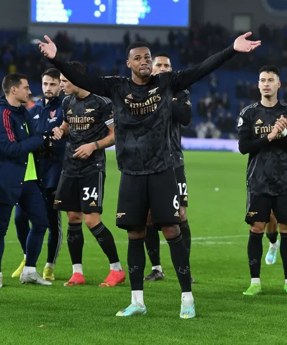 Framed Print : Gabriel's Celebration: Arsenal Secures Victory Over Brighton in Premier League Clash