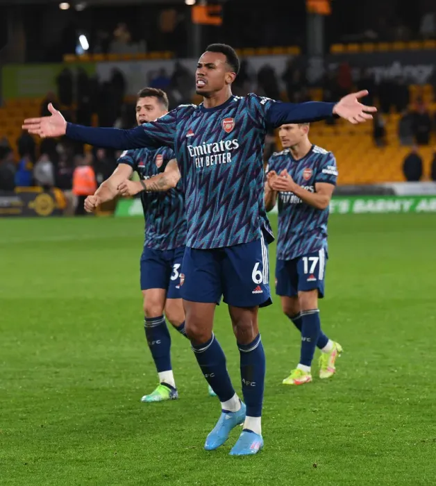 Framed Print : Gabriel's Celebration: Arsenal Secures Win Against Wolverhampton Wanderers in Premier League