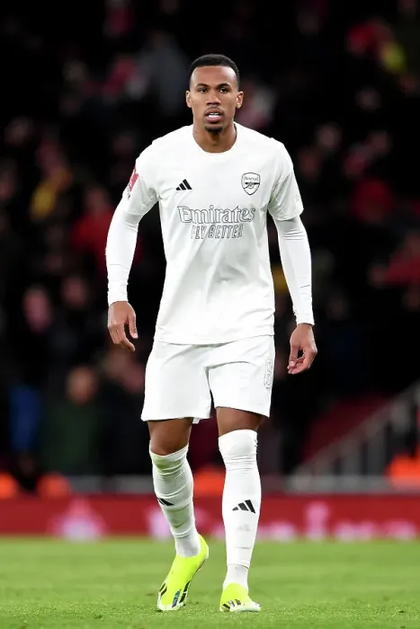 Framed Print : Gabriel's Gaze: Arsenal's White Wave Against Violence - Arsenal vs. Liverpool FA Cup Match (2023-24)