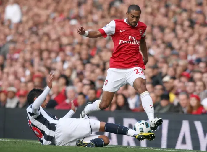 Framed Print : Gael Clichy (Arsenal) Gonzalo Jara (WBA). Arsenal 2: 3 West Bromwich Albion