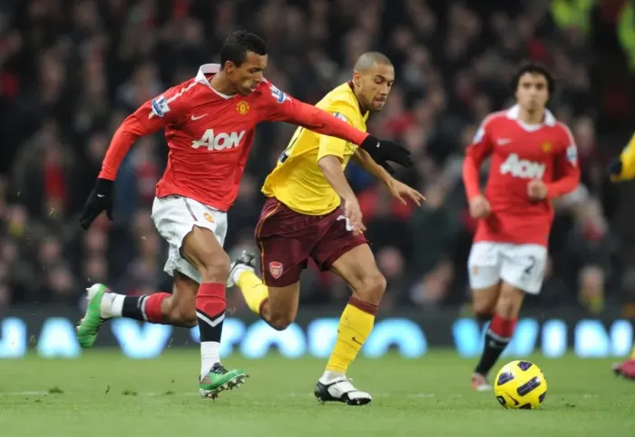 Framed Print : Gael Clichy (Arsenal) Nani (Man United). Manchester United 1: 0 Arsenal