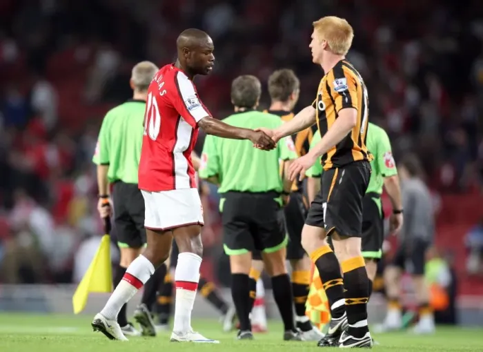 Framed Print : Gallas and McShane: Sportsmanship Amidst Defeat - Arsenal 1:2 Hull City, 2008