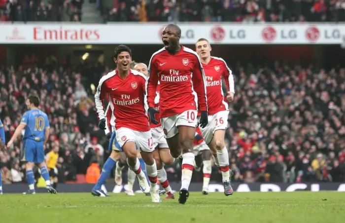 Framed Print : Gallas and Vela: Arsenal's Unforgettable Goal Celebration vs. Portsmouth (2008)