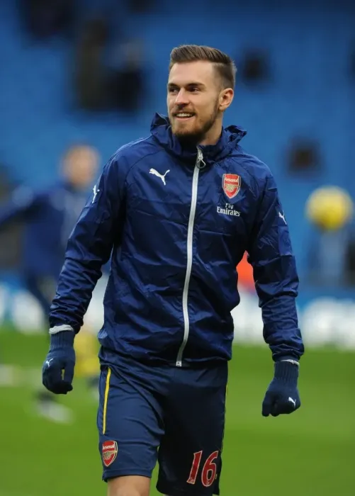 Framed Print : Gearing Up for Battle: Aaron Ramsey's Focus before Manchester City vs Arsenal, Premier League 2014-15