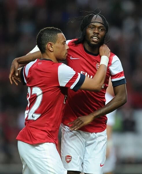 Gervinho and Coquelin Celebrate Arsenal's Goal in 2012-13 Southampton Pre-Season Match