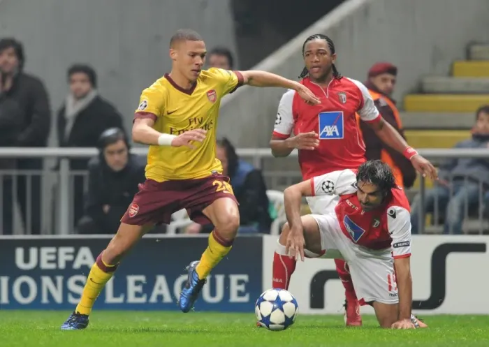 Framed Print : Gibbs vs. Garcia: Arsenal's Defensive Battle in SC Braga's 2-0 UEFA Champions League Victory