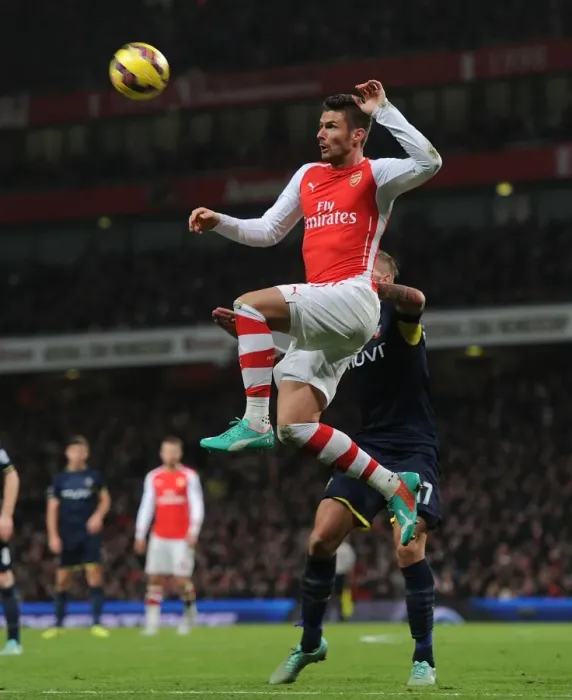 Framed Print : Giroud in Action: Arsenal vs. Southampton, Premier League 2014-15