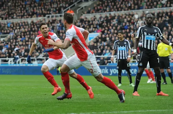 Framed Print : Giroud and Gabriel Celebrate Arsenal's Victory: Newcastle United vs Arsenal, Premier League 2014-2015 Framed Print : Giroud and Gabriel Celebrate Arsenal's Victory: Newcastle United vs Arsenal, Premier League 2014-2015