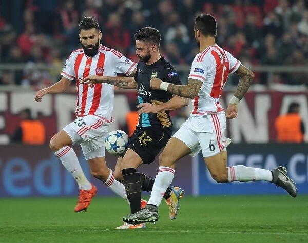 Giroud Goes Head-to-Head with Siovas and da Costa in Olympiacos vs Arsenal UEFA Champions League Clash