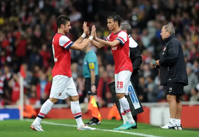 Framed Print : Giroud Replaced by Chamakh: Arsenal vs Coventry City, Capital One Cup 2012-13