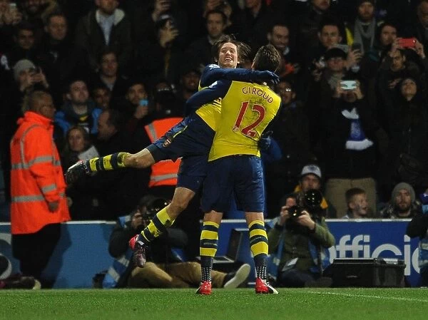 Giroud and Rosicky Celebrate Arsenal's First Goal Against Queens Park Rangers (2014-15)