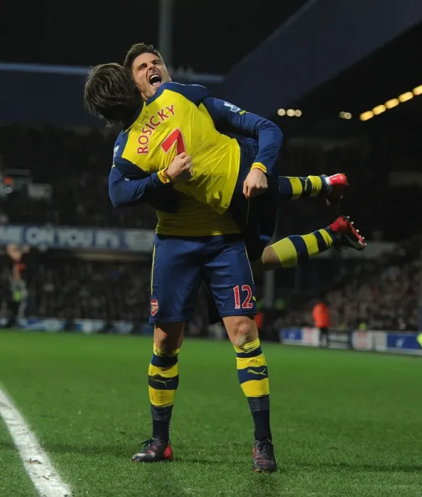 Framed Print : Giroud and Rosicky's Unforgettable Goal Celebration: Arsenal's First at Queens Park Rangers (2014-15) Framed Print : Giroud and Rosicky's Unforgettable Goal Celebration: Arsenal's First at Queens Park Rangers (2014-15)