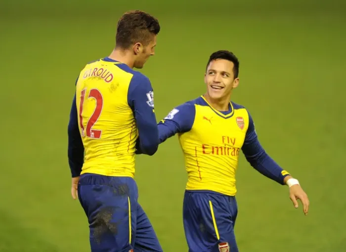 Framed Print : Giroud and Sanchez Celebrate Arsenal's Winning Goals Against Liverpool (2014 / 15) Framed Print : Giroud and Sanchez Celebrate Arsenal's Winning Goals Against Liverpool (2014 / 15)